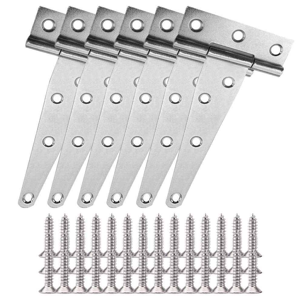 YOFASEN T-Hinge - T-Strap Hinges White Zinc Gate Door Barn Gates Hinges for Windows, Fence, Sheds, 8 inch/6 Pcs