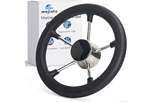 Mojiate 11.6" Boat Steering Wheel with PU Foam,Made of Stainless Steel，Pontoon、Bass、Universal Fit.