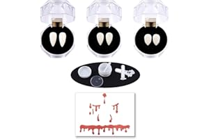 ROC PARTY 3 Pairs Vampire Teeth Set – Reusable Vampire Fangs in 3 Sizes for Halloween Cosplay, Costume Makeup, and Horror Party