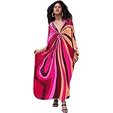 Kaftan Dresses for Women Wave Neck Swimsuit Cover Up Caftan Dress Plus Size Oversized Long Beach Dress