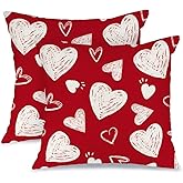 AACORS Valentine's Day Pillow Cover 20X20 Inch Set of 2,White Hearts Decorations Holiday Farmhouse Decorative Pillow Case for Sofa Couch Decor (Red) AK008-20
