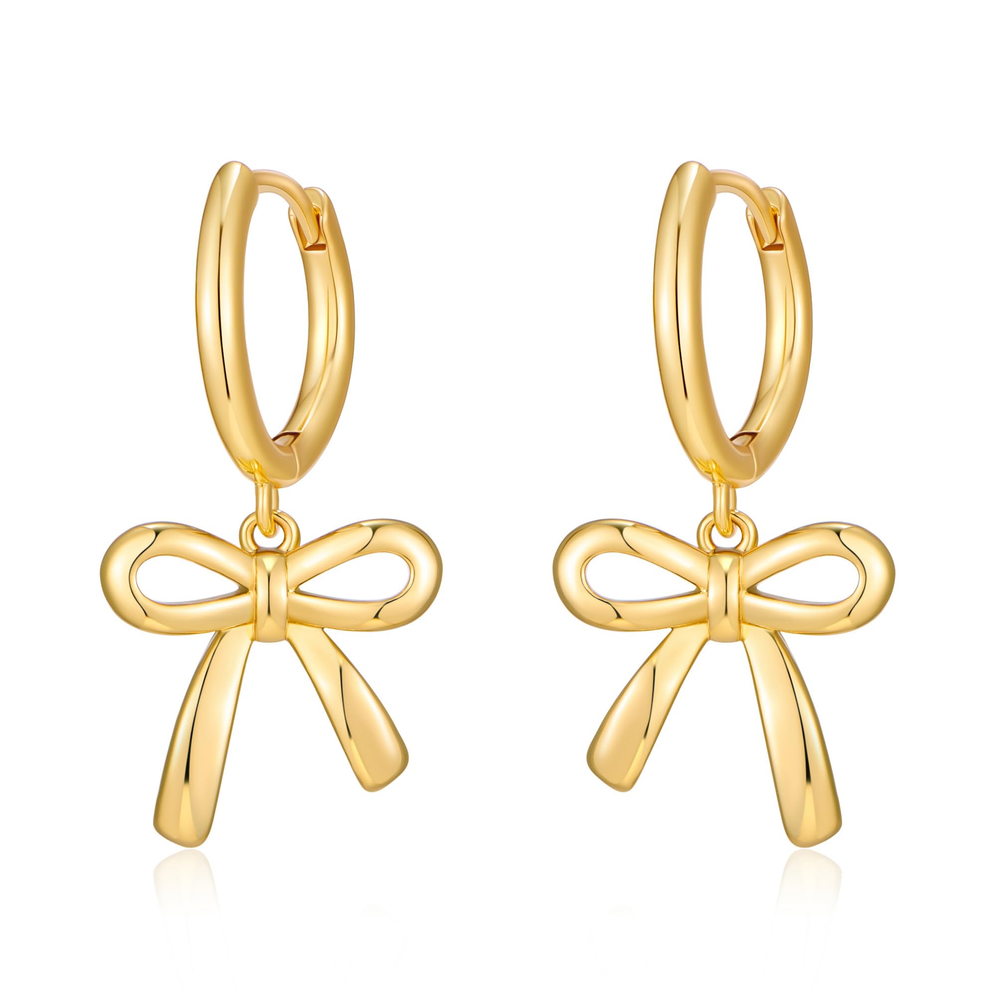 CUFELMU Gold Bow Hoop Dangle Earrings for Women, Simple Bow Jewelry for Gift