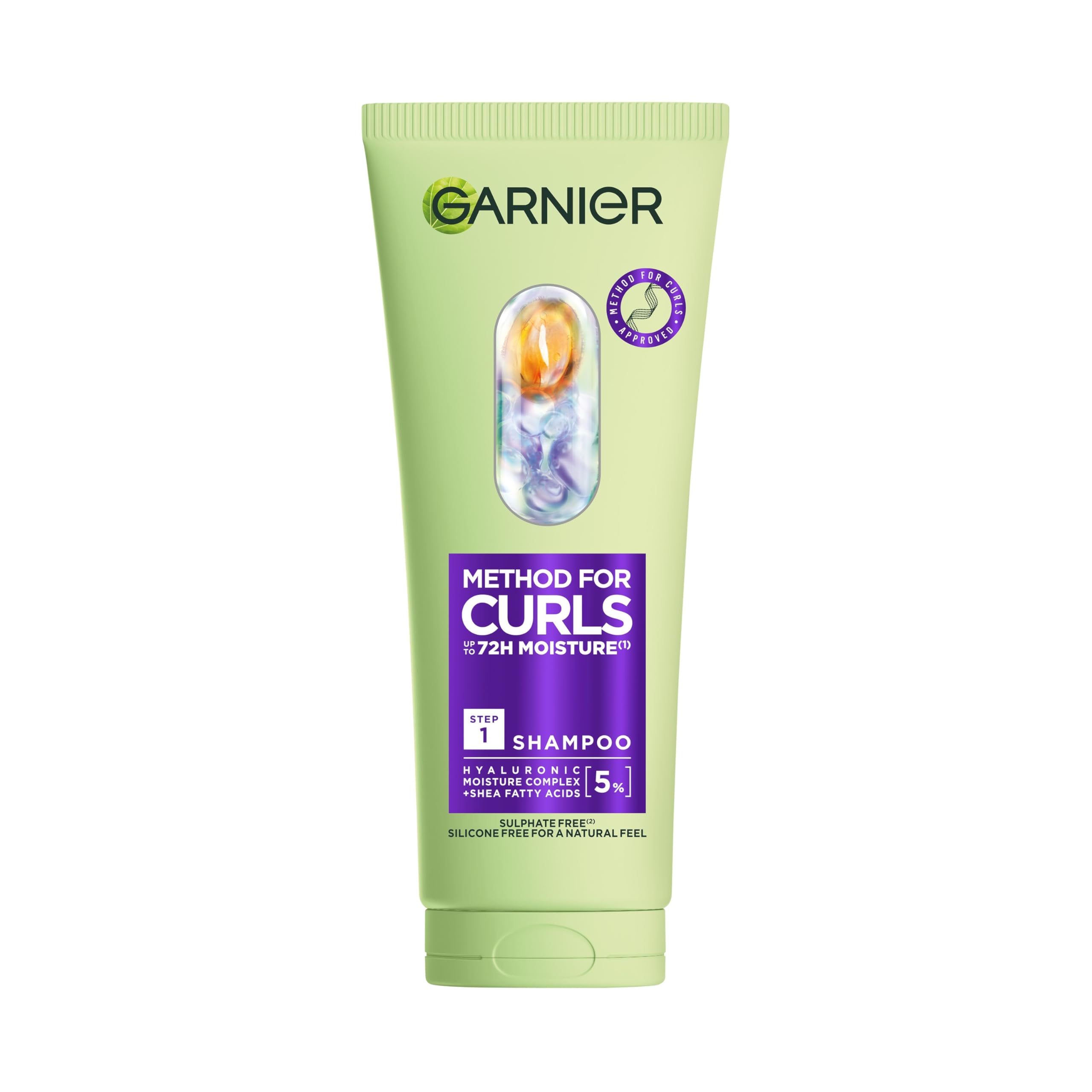 Garnier Shampoo For Curly Hair And Type 4 Coils, Method For Curls Sulphate-Free With 5% Hyaluronic Acid And Shea Butter For 72H Hydration And Curl Definition, For All Curl Types And Coils, 150ml