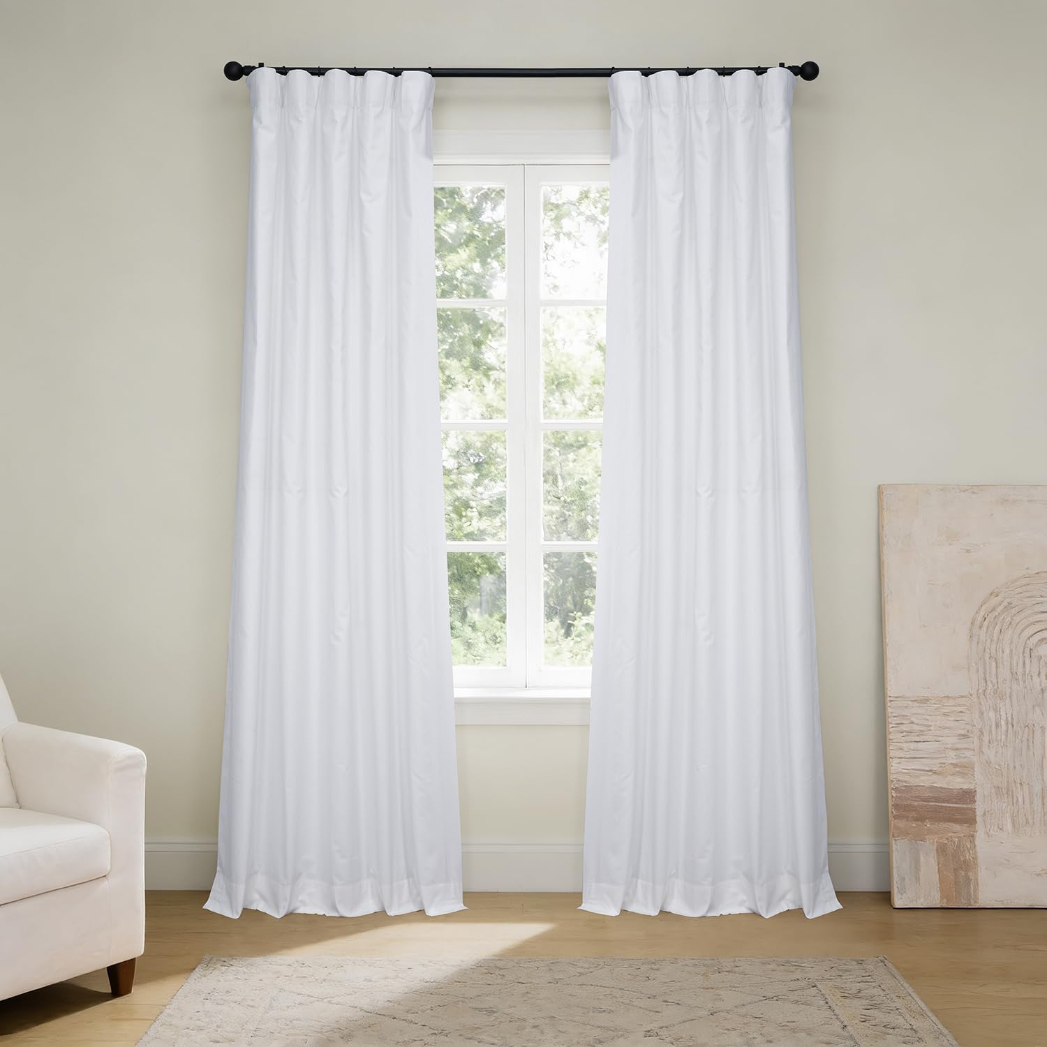 HPD Half Price Drapes Cotton True Blackout Curtains 84 inches Long Solid Thermal Insulated Window Treatment Curtain 50 X 84 (1 Panel), PRCT-BO09B-84, Whisper White