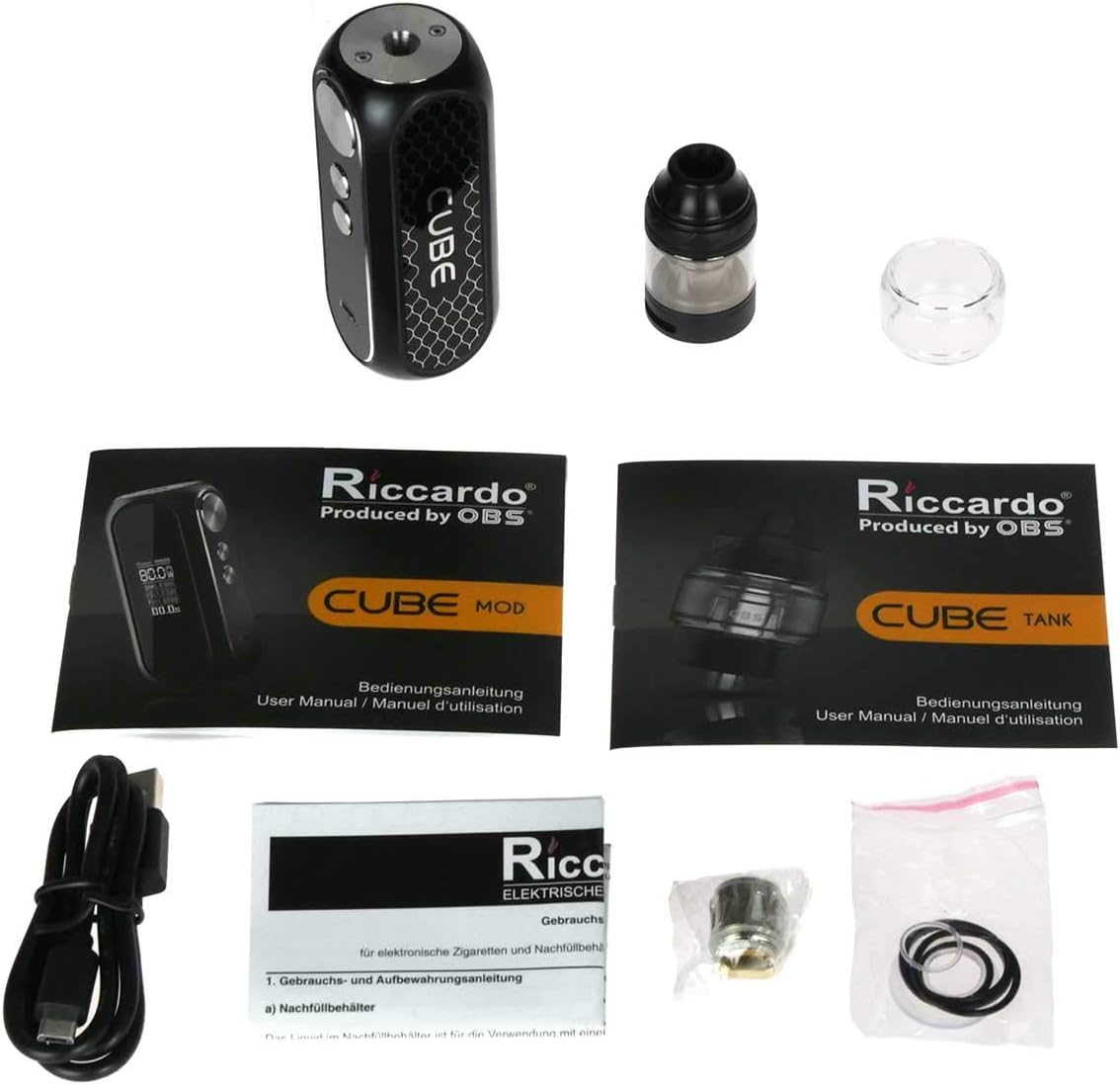 Riccardo Cube Kit 80 W 3000 Mah Mit Cube Tank Clearomizer Tankvolumen 2 Ml 4 Ml Obs E Zigarette Set Gunmetal Amazon De Drogerie Korperpflege