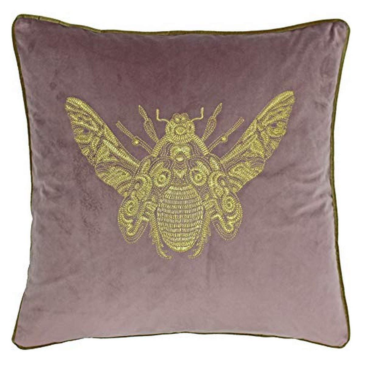 Riva Paoletti Cerana Cushion Cover - Dusky Blush Pink - Super Soft Velvet Fabric - Embroidered Gold Bee Design - Gold Piped Edges - 100% Polyester - 50 x 50cm (20" x 20" inches)