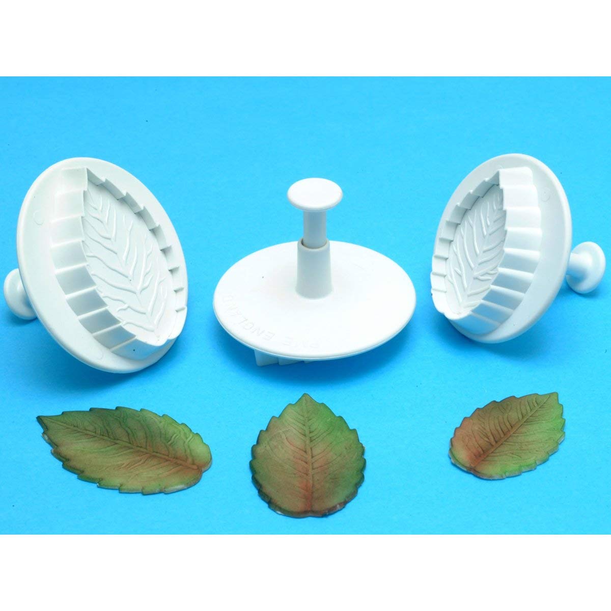 PME RL530 Plunger Cutters 3 kg-Veined Rose Leaf, White, Set of 3