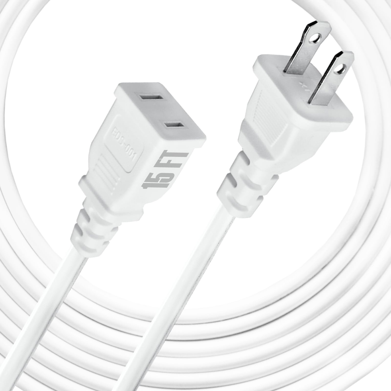 View 1 of [TaidaLink] 15ft White Extension Cord 125V 10A 1250W Slim Design, 2-Prong Polarized Plug for Humidifier, Holiday Lights, Lamps, Security Cameras, ppliance Indoor Outdoor Use (1 Pack)