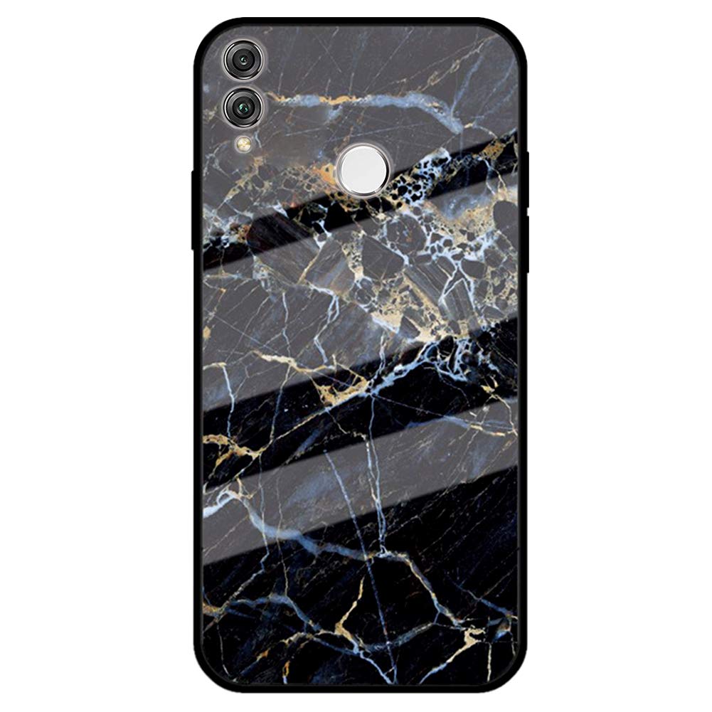 Jinghaush Compatible with Huawei Honor 8X Case Marble Colour Painted Tempered Glass Back Cover TPU Silicone Edge Scratch-Resistant Protective Case Ultra Thin Case Geometric Pattern 20