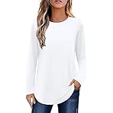 Elesomo Womens Shirts Casual Crew Neck Short/Long Sleeve Tunic Tops Tees