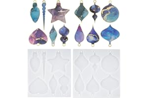 HUAKENER 2 Pcs Christmas Resin Molds, 12 Different Shapes Christmas Ornaments Resin Molds, Xmas Silicone Molds for Epoxy Resin Casting Christmas Tree Pendant Decor