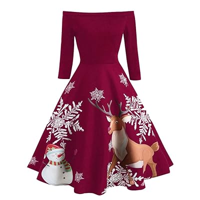 Christmas Dress! Womens Off Shoulder Cute Xmas Print Nigeria | Ubuy