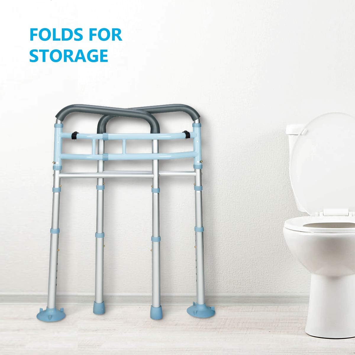 OasisSpace Stand Alone Toilet Safety Rail - Heavy Duty Medical Toilet Safety Frame for Elderly, Handicap and Disabled - Adjustable Bathroom Toilet Handrails, Width Adjustable Design, Fit Any Toilet: Health & Personal Care