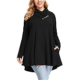 LARACE Cowl Neck Sweatshirts For Women Plus Size Tops With Pockets Long Sleeve Tunic Casual Pullover Button Down Shirt