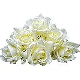 SYFASHRAN Artificial Roses Real Touch Fake Flowers with Stems - Realistic Look & Feel for Gifts, Home Decor, Wedding, Table, Cake, Hotel Decoration (6, White)
