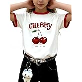 Luckydora Girl's Cherry Graphic Y2K T Shirt Cute Short Sleeve Summer Casual Tee Top