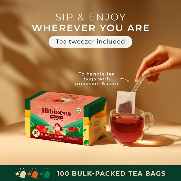 GYA TEA CO HIBISCUS HERBAL TEA BAGS (100 BAGS) – CAFFEINE FREE WITH A TANGY FLAVOR FOR ALL DAY COMFORT, CALMING, RELAXING & NOURISHING – FRUIT & HERBAL BLENDS