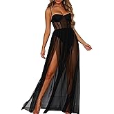 Tolnecty Women Spaghetti Strap Sexy Dress Mesh Bodycon Slip Dress Lingerie Backless Party Long Dresses