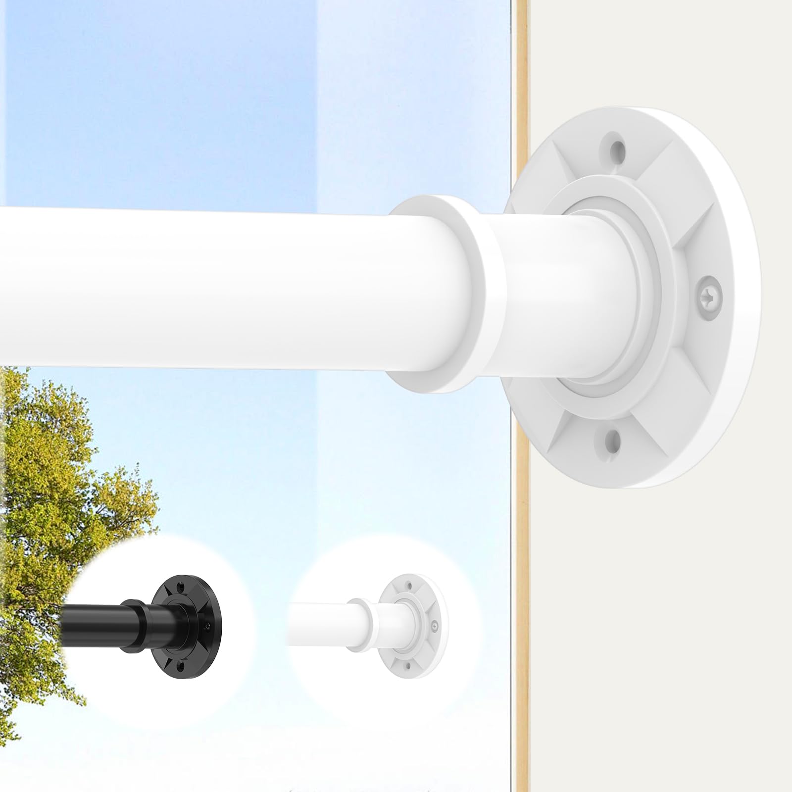Photo 1 of Outdoor Tension Rods for Patio White Extra Tension Curtain Rod 31-124 inLong Curtain Rods Adjustable Heavy Duty Tension Rod for Bathroom Window No Drilling Never Rust Non Slip