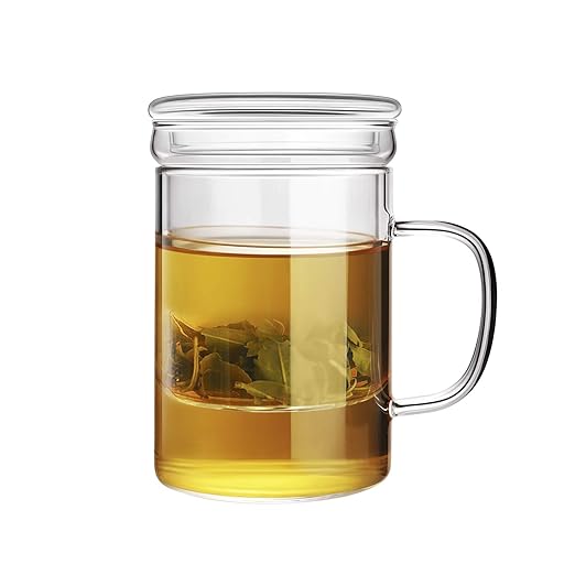 Lezero Tazas de cristal de 14 onzas con cesta infusora y tapa para ...