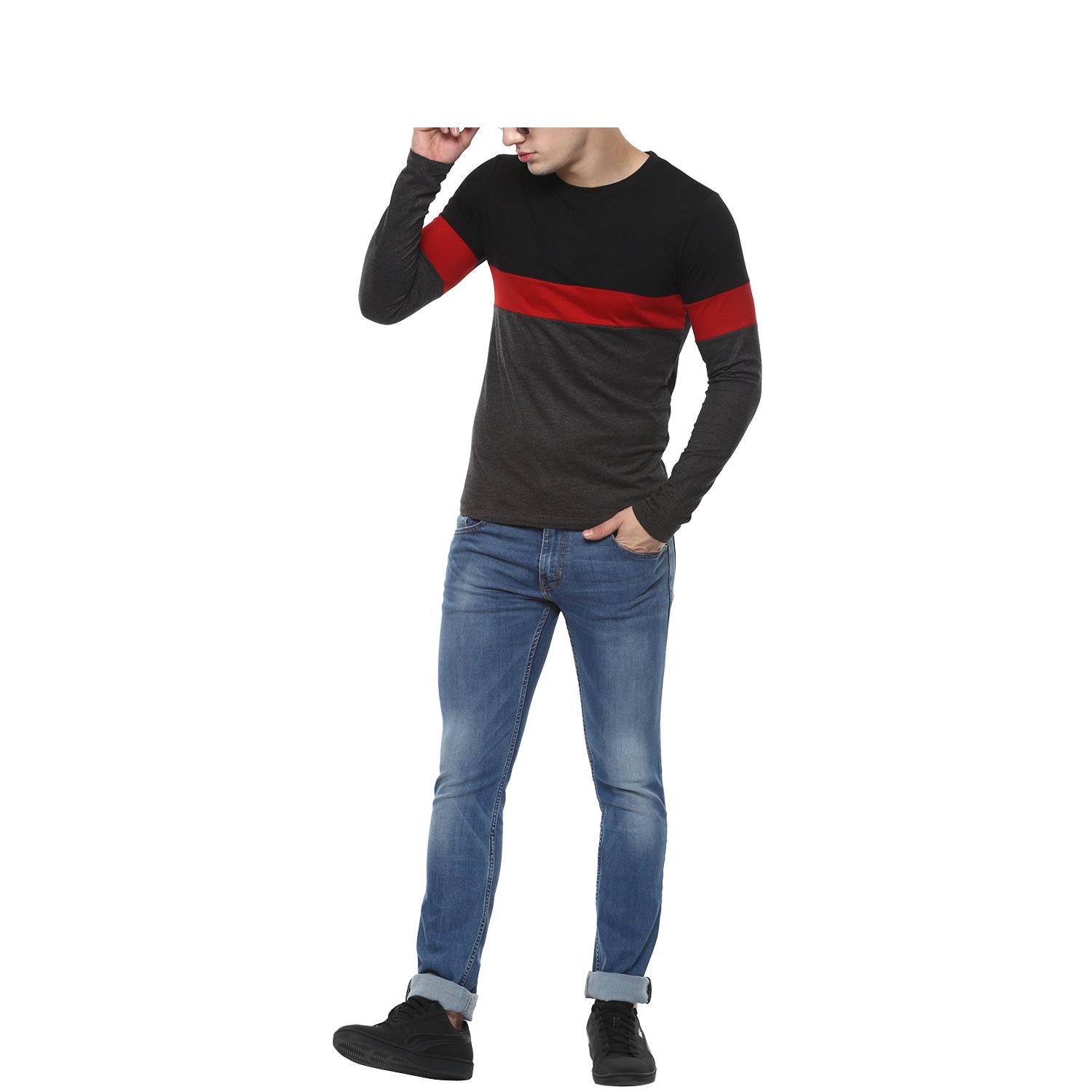 urbano fashion men's black, red, grey round neck full sleeve t-shirt