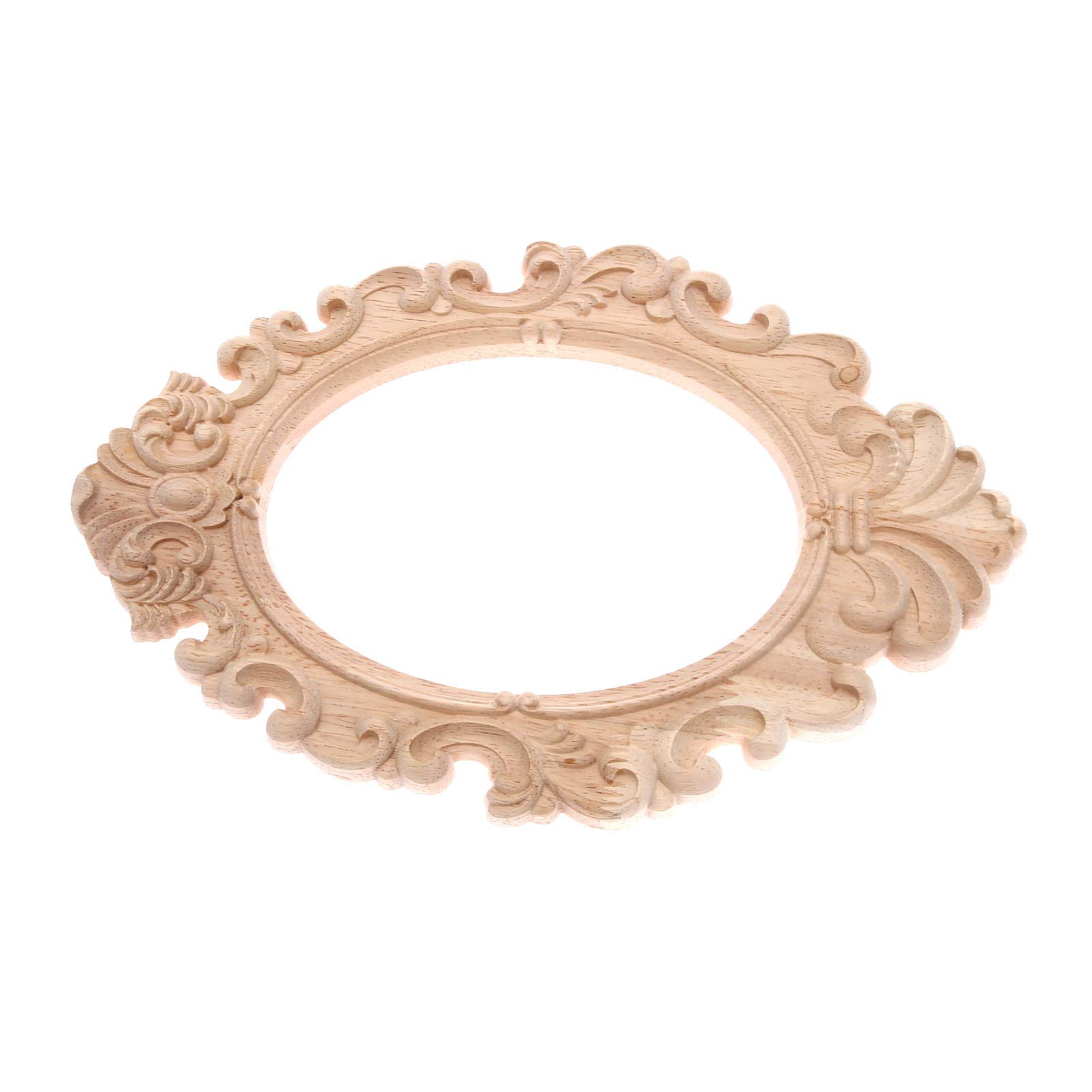 MUXSAM 1 Pc Large Oak Wood Carved Corner Applique Onlay Picture Frame Hollow Out Oval Shape Wood Carving Decal Unpainted Vintage European Home Furniture Decoration 31x20cm