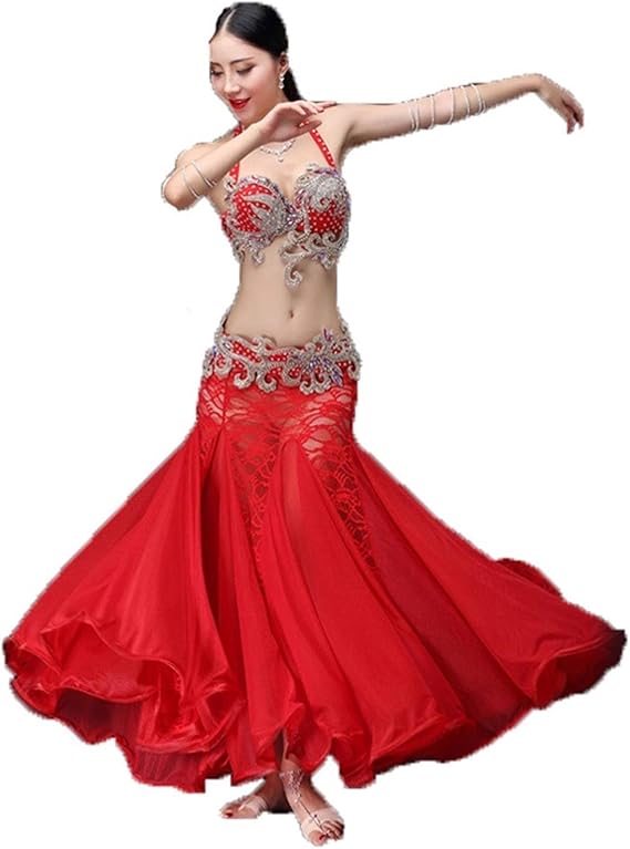 Amazon Co Jp ベリーダンスコスチューム女性大人のパフォーマンス衣装の妖精のドレススーツのパフォーマンス冬 Color Red Size L 服 ファッション小物