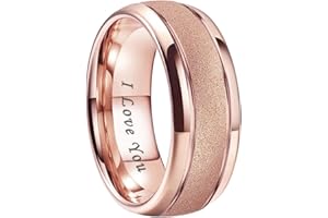 TUTISS 6mm 8mm Black/Gold/Rose Gold/White Tungsten Rings for Men Women Fashion Engagement Wedding Bands Sandblasted Finish I Love You Engraved Comfort Fit