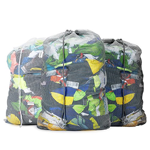 Commercial Mesh Laundry Bag 24" x 36" 3 PACK Sturdy Mesh Material with