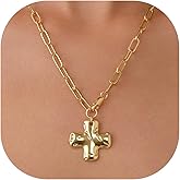 Joxevyia Gold Cross Necklace for Women Hammered Cross Pendant Toggle Clasp Paperclip Chain Statement Choker Bold Faith Jewelry Gift