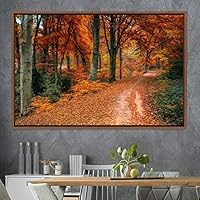 Framed Canvas Wall Art Rustic Woods Brown Dark Dramatic Forest Group Nature Photography Realism - 16x24 inches