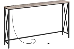 ALLOSWELL Narrow Sofa Table, Farmhouse Sofa Couch Table with Charging Station, Sturdy and Durable, for Entryway, Living Room, Foyer, Greige CTHG8301