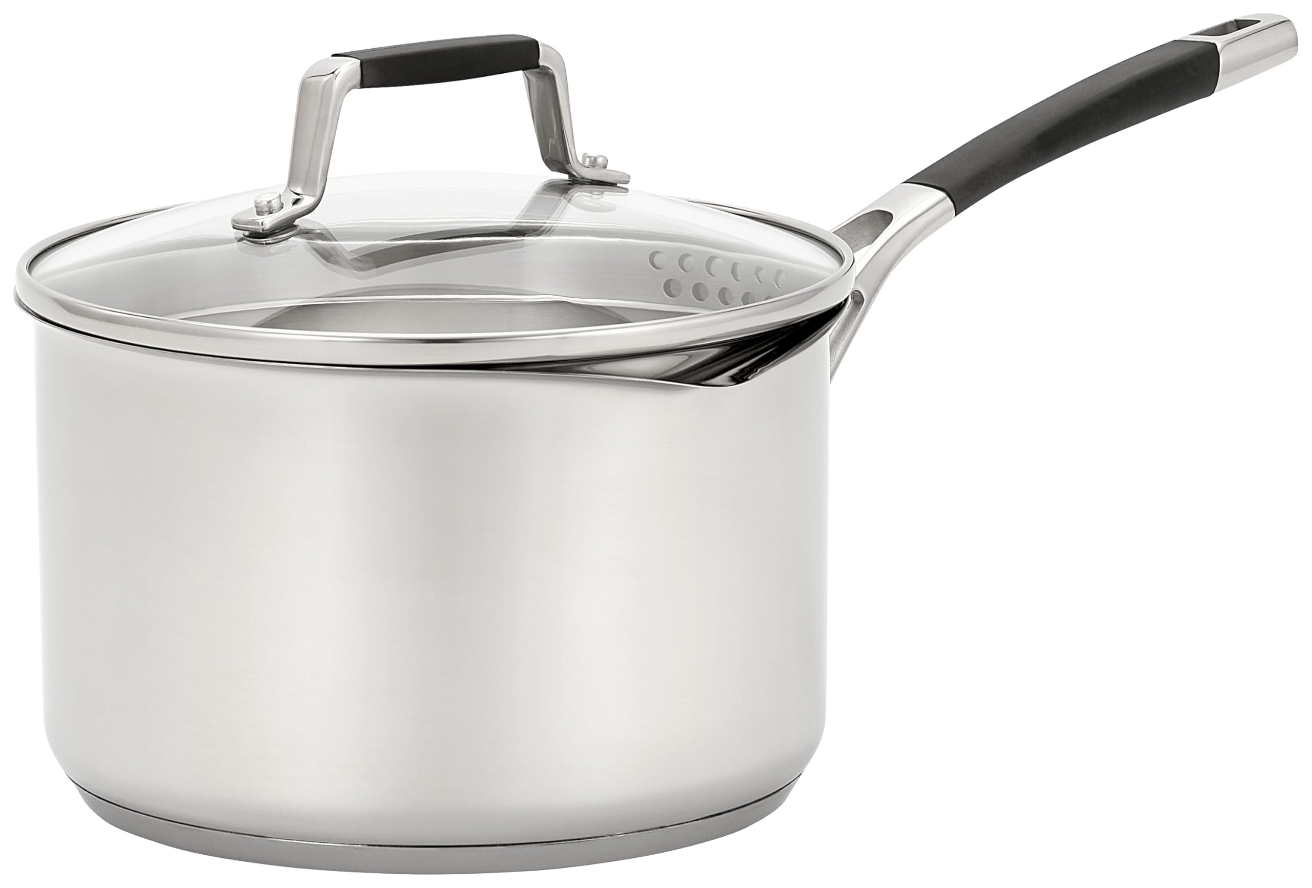 Stellar Flow 20cm Saucepan with Draining Lid, 3 Litre Capacity, Stainless Steel Cooking Pot, Oven Safe Cookware