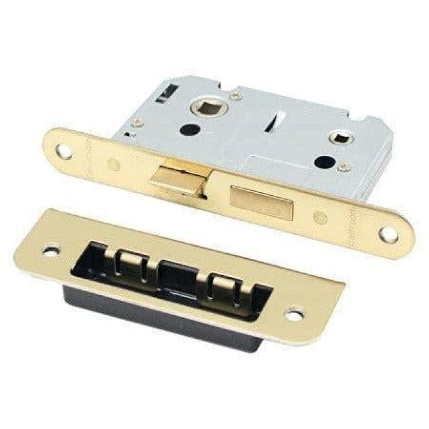 EAI Mortice Bathroom Lock Radius Faceplate - 64mm Case / 44mm Backset - PVD Brass