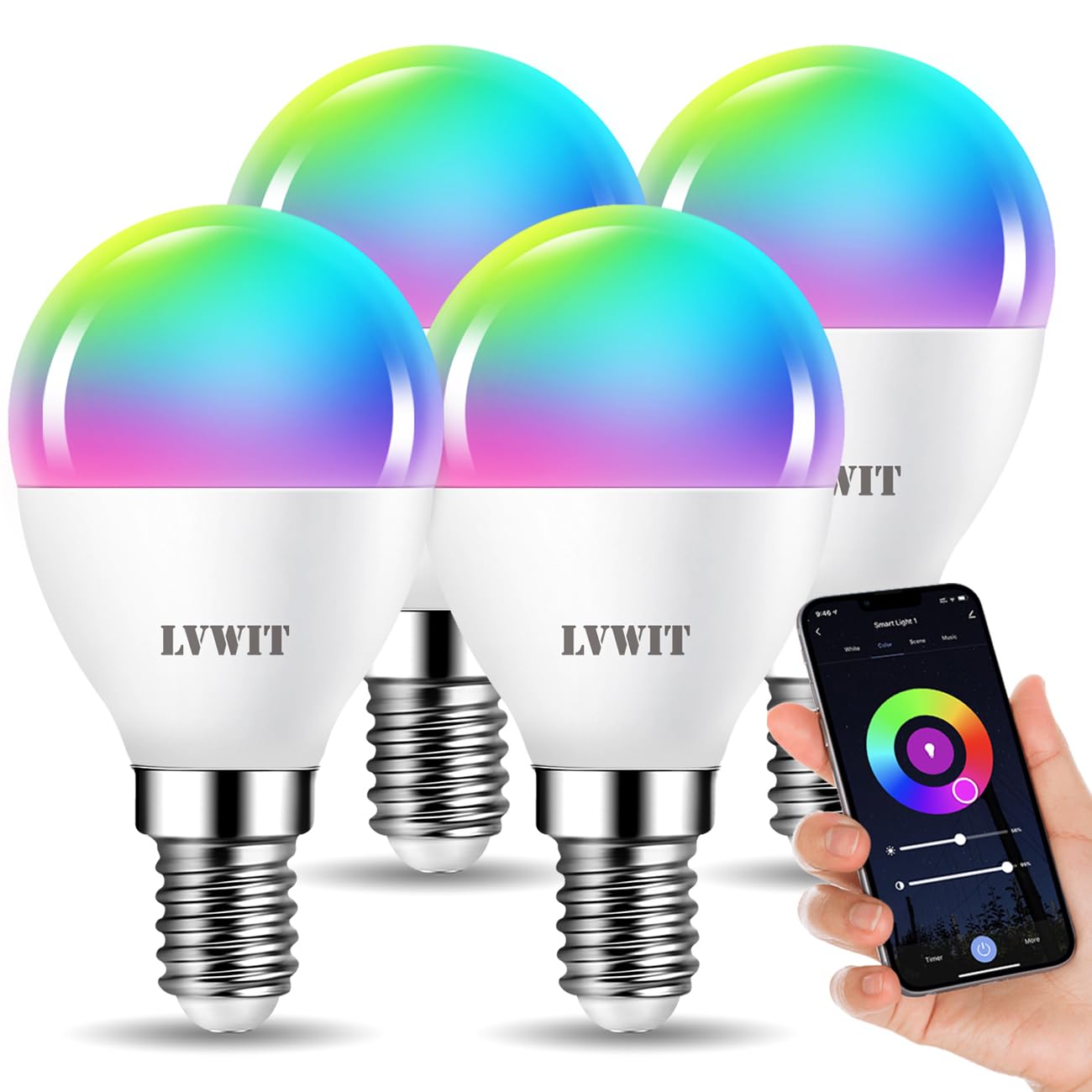 LVWIT Smart E14 Light Bulbs, Golf LED Bulb,470Lm, Color WiFi,5W Replace 40 Watt,Smart Light Bulbs Screw E14,Compatible with Alexa Google Assistant,TUYA/Smart Life APP Bulb 4 PCS — image 1