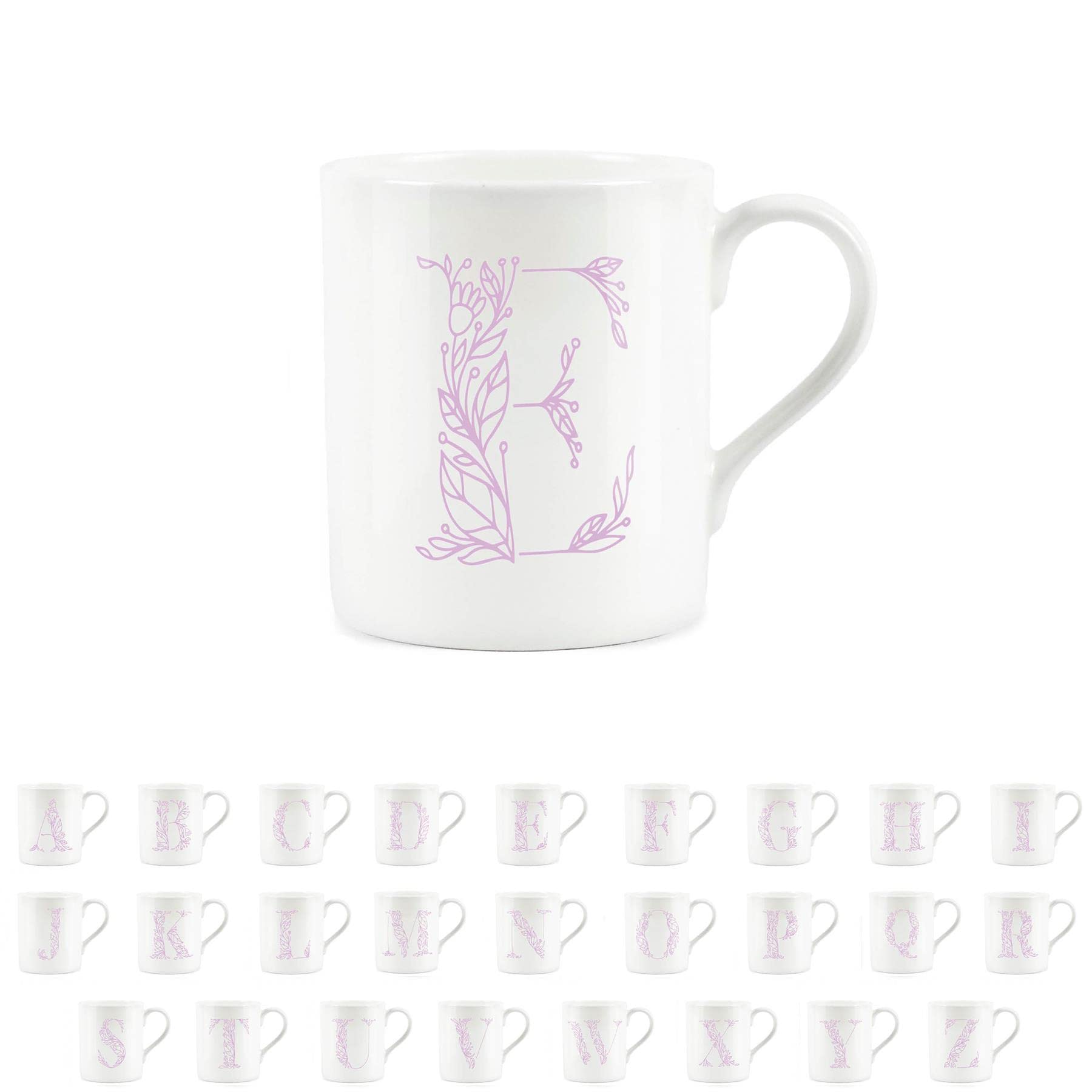 Purely Home Floral Pink Letter E Mug - Fine Bone China Small Coffee Tea Mug Present Personalised Initial Gift