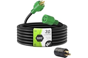 RVMATE 30 Amp Generator Cord 4 Prong 50 Feet, NEMA L14-30P/L14-30R, 125/250V Up to 7500W 10 Gauge SJTW Generator Extension Cord, ETL Listed