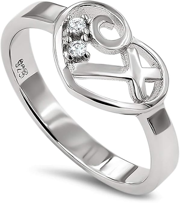 Amazon Com 925 Heart Cz Cores Silver Ring Be Still And Know That I Am God Ps 46 10 Jewelry