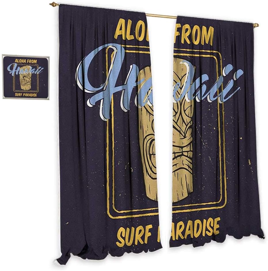 cobeDecor Tiki Bar Blackout Curtains Aloha from Hawaii Surf Paradise Retro Style Tiki Statue Vintage Home Garden Bedroom Outdoor Indoor Wall Decorations 72" Wx63 L Indigo Apricot Pale Blue