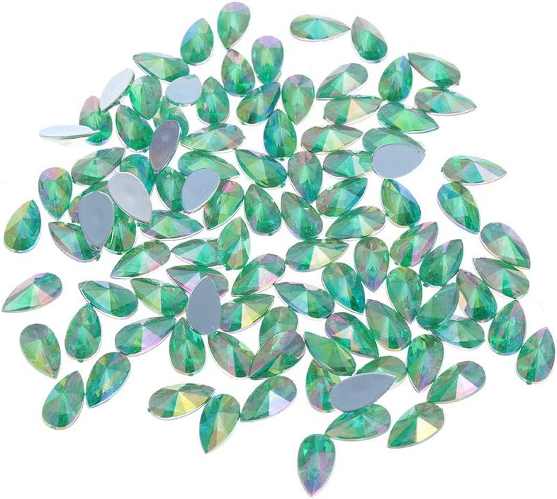 8x13mm Charms 3D Glitter Decorations Gems DIY Crafts Tear Drop Shape Flatback Pointed Stones Face Jewelry Making Nail Rhinestones(Light Green AB)