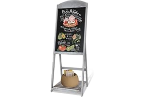 Babion Wood A-Frame Sidewalk Chalkboard 46”x16”, Wooden Chalkboard Easel with Display Shelf Outdoor Sidewalk Sign Menu Board for Restaurant, with Display Stand, Classical White