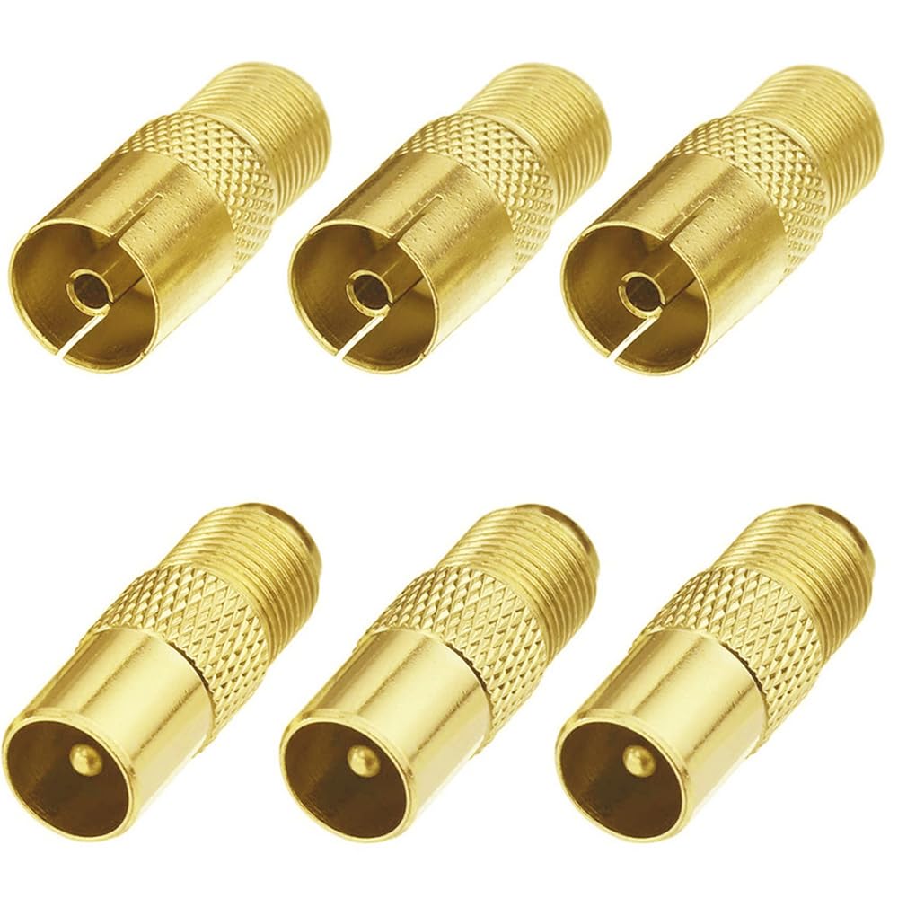 Greluma 6 Pcs F-Type TV Aerial Coaxial Coupler, F Type Screw Connector Socket to RF Coax Aerial Adapter (F-Type Female - TV Male/Female)