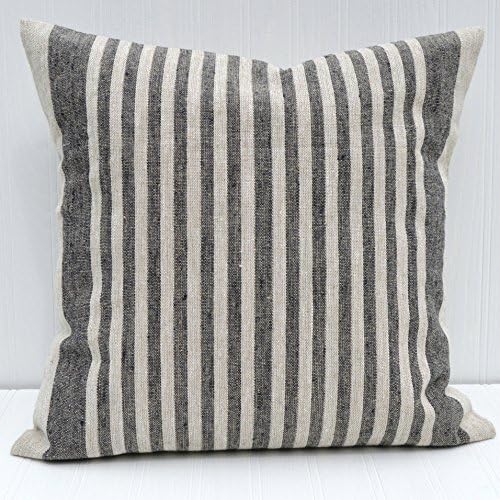 Pillow Cover 18x18 Linen Natural and Black Thin Stripe
