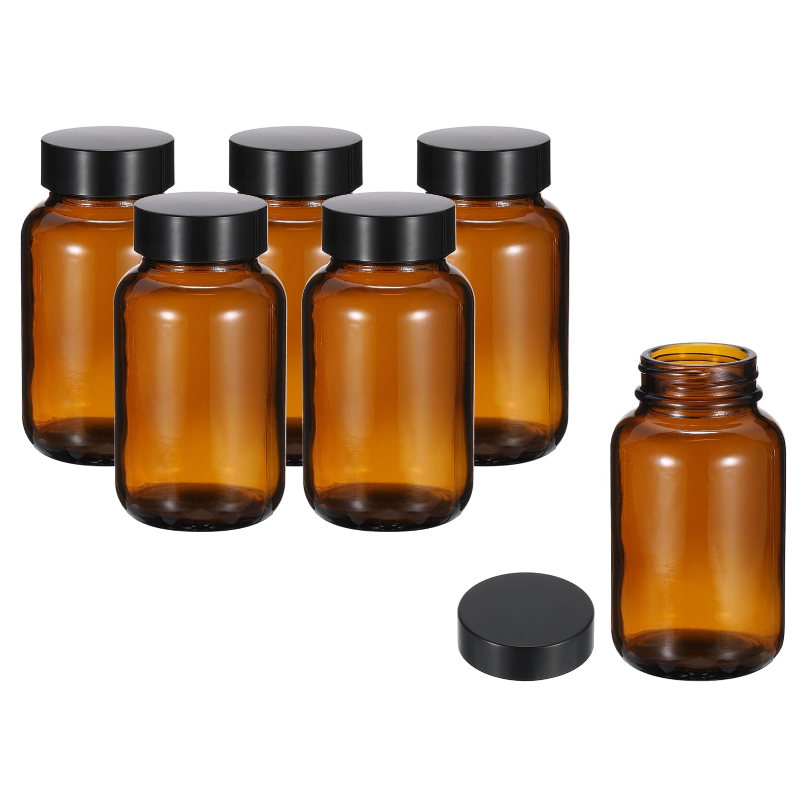 Photo 1 of PATIKIL 4oz(120ml) Glass Sample Bottles, 6Pcs Wide Mouth Round Bottle Dispensing Bottles with Black Poly Cone Cap for Reagent Liquids, Essential Oils, Perfume, Amber