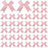 UoeRing 50pcs 3.3" Pink Self-Adhesive Mini Satin Ribbon Bows for Gift Wrapping, Christmas Wedding Baby Shower Decor, DIY Crafts & Party Favors