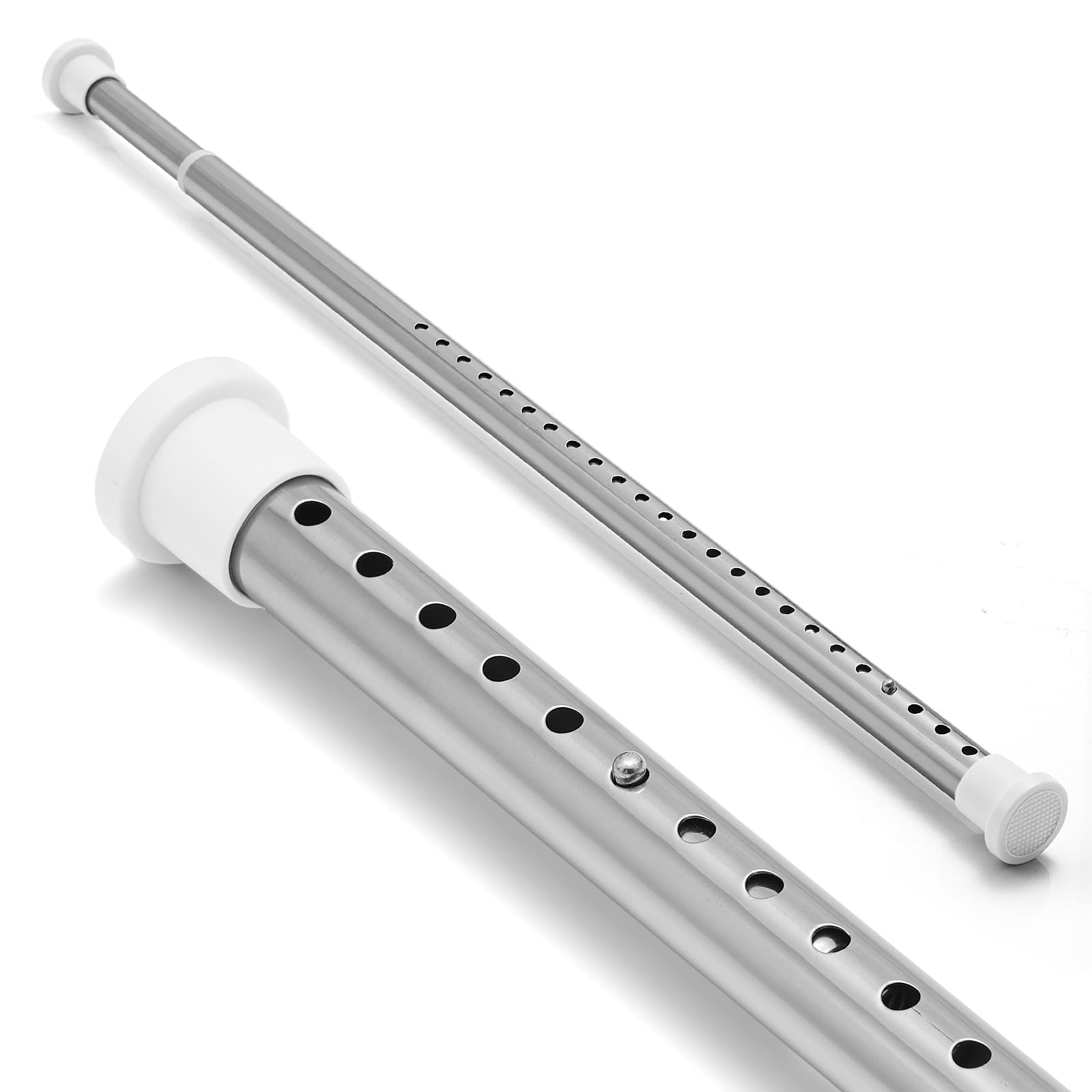 Stainless Steel Spring Tension Rod Extendable Telescopic Shower Curtain Pole Heavy Duty Hanging Bar with No Drilling, 110-160cm, Silver