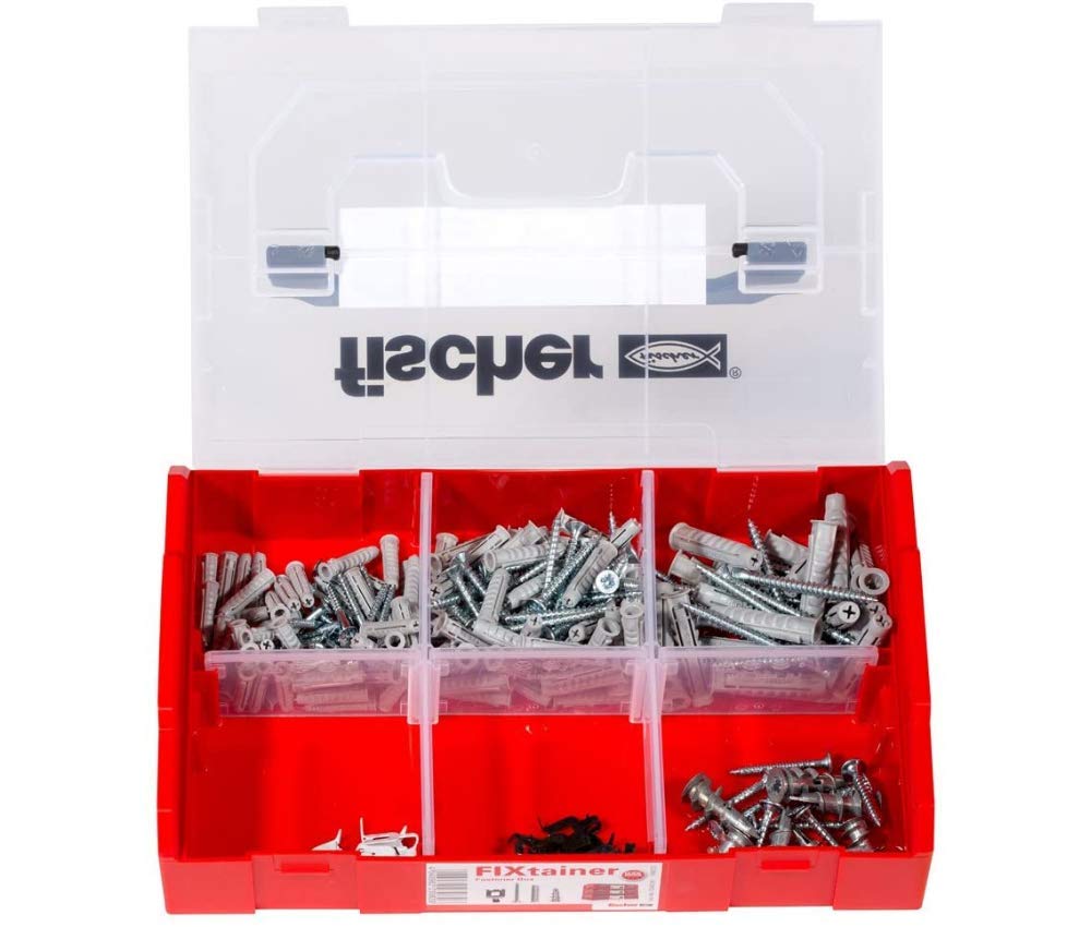 fischer 534076 FIXtainer - The Mooring Box, Dowel Set, Expansion Dowel SX, Plasterboard Dowel Metal GKM, Fast & Fix, 212 Pieces