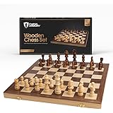 Chess Armory Chess Set 15" x 15"- Inlaid Walnut Wooden Chess Set with Folding Chess Board, Staunton Chess Pieces, & Storage B
