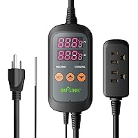 BN-LINK Digital Temperature Controller Thermostat Outlet with Heating Cooling Mode, 2-Stage Outlet Thermostat Controller Plug