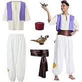 Geehora Arabian Prince Costume for Men - Adjustable Polyester Set with Vest, Harem Pants & Lamp | Halloween Outfit